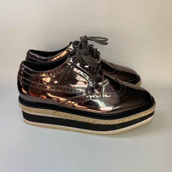 Shoes - Platform Metallic Oxfords Us Women’s 8 Multicolor Sole Bronze Metallic Finish